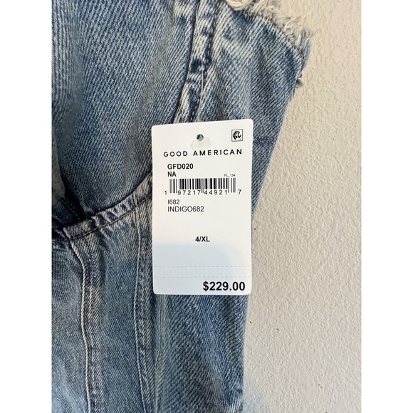 NWT Good American‎ distressed denim midi dress size XL w/ adjustable straps - Picture 5 of 9